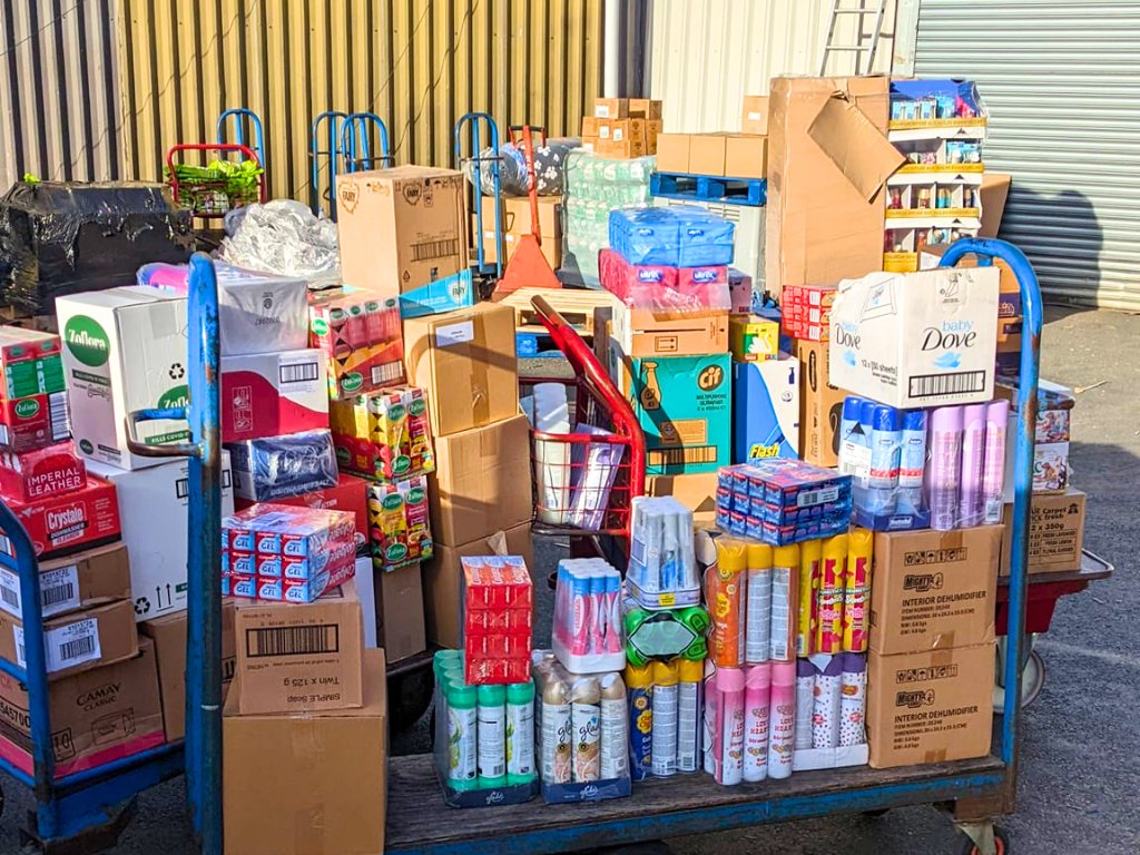 trolley full of wholesale cleaning products, bought from sellgoods ltd cash and carry